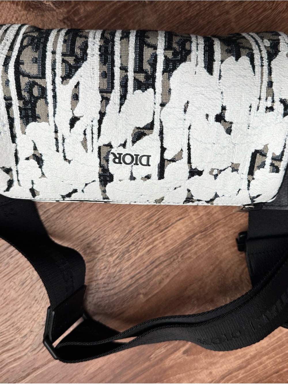 Dior x Raymond Pettitbon RollWhite and Black Canvas Belt Bag with Beige Monogram